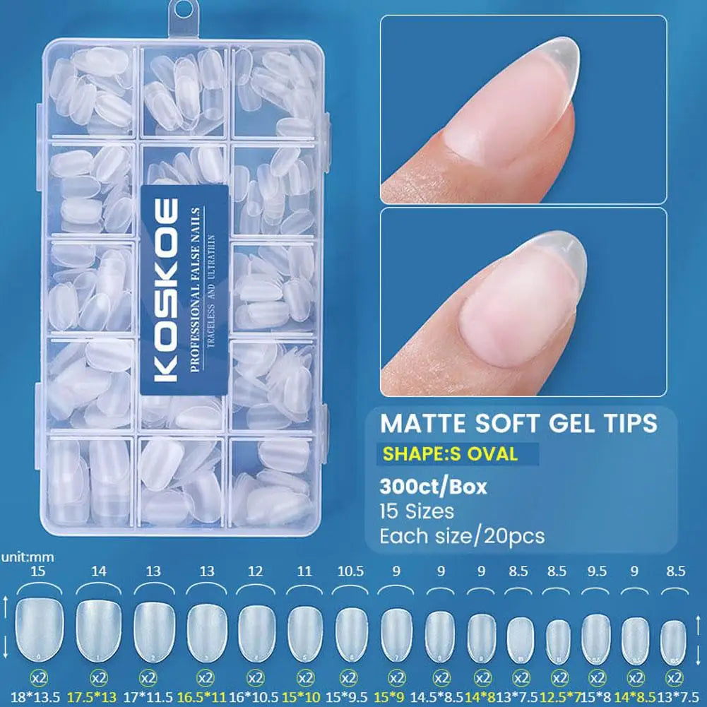 300-Pc Matte Soft Gel Nail Tips | Full Cover Almond Extensions Gel Nail Tips QXL E CN