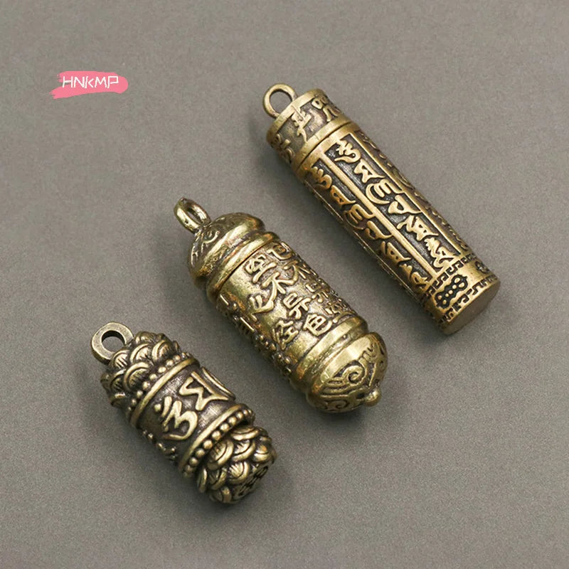 Hollow Brass Buddha Sutra Cylinder Pendant Keychain & Necklace Brass Pendant Keychain QXL
