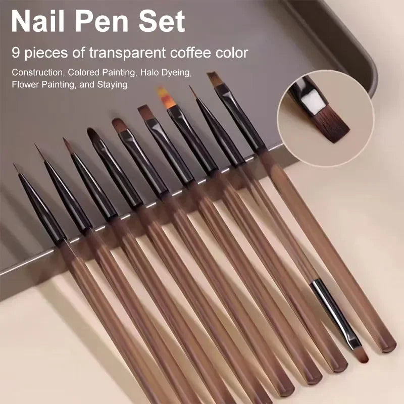 9-Piece UV Gel Nail Art Brush Set | Acrylic Drawing & Liner Nail Art Brush Set QXL 9PCs