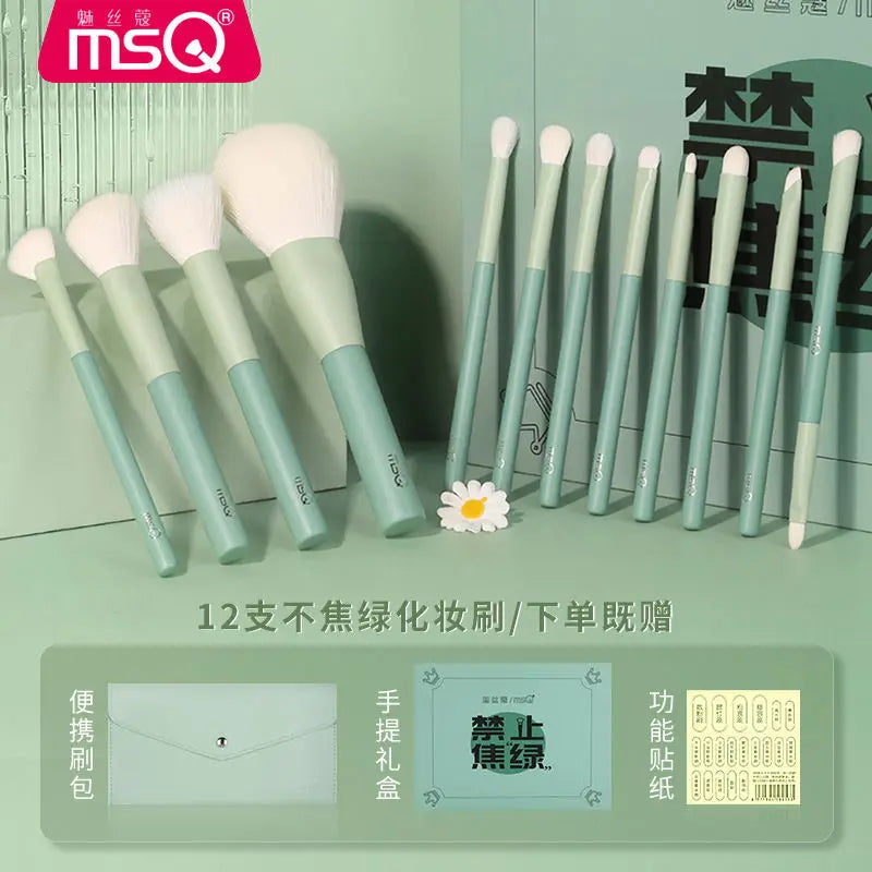 MSQ 12-Piece Ultra-Soft Makeup Brush Set | Powder & Eyeshadow Makeup Brush Set QXL Brushes and bags