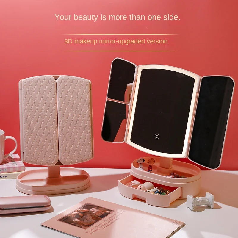 LED Triple Folding Makeup Mirror – Shell Desktop Design LED Vanity Mirror QXL