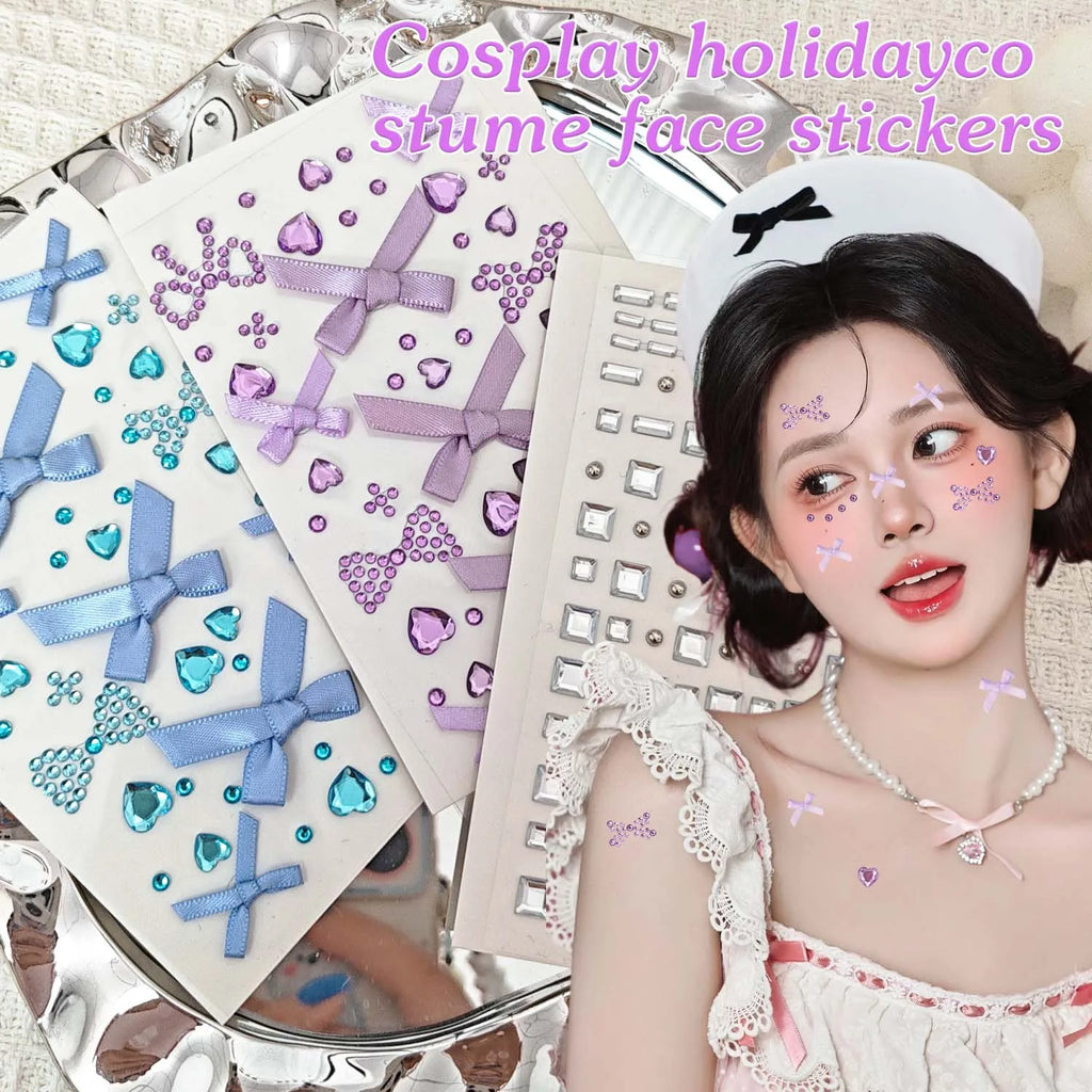 3D Rhinestone Bow Face Stickers | Halloween Cosplay Body Art Face & Body Stickers QXL