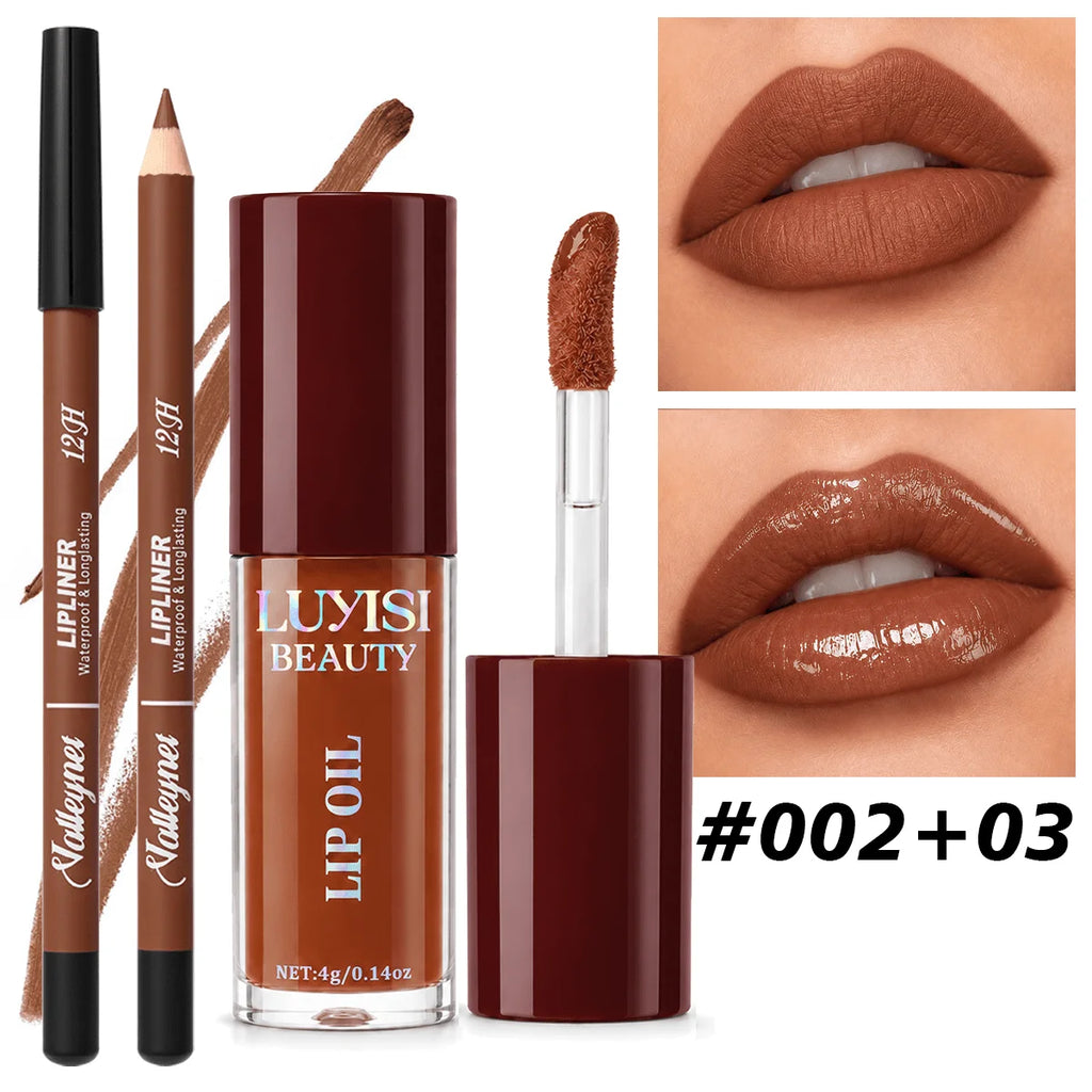 Velvet Matte Lip Liner & Glossy Hydrating Lip Oil Set – 2 Pcs Lip Makeup Set QXL
