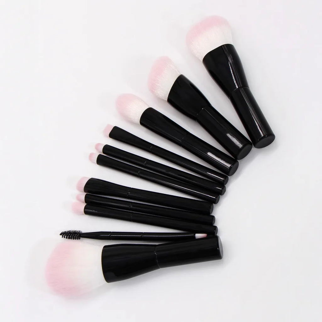 11-Piece Mini Makeup Brush Set | Honey Fire Black Handle Makeup Brush Set QXL