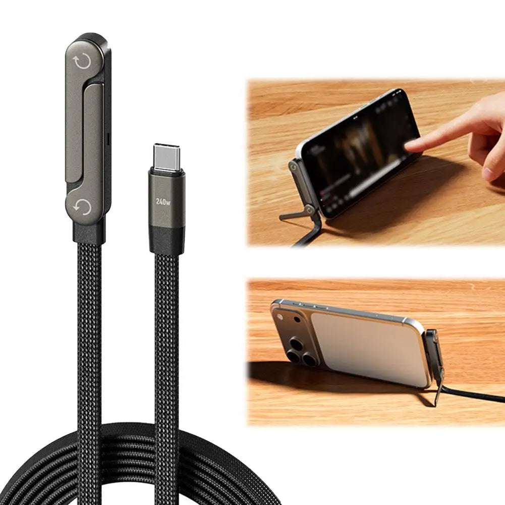 240W USB-C Fast Charging Cable with 360° Folding Phone Holder Charging Cable Holder QXL