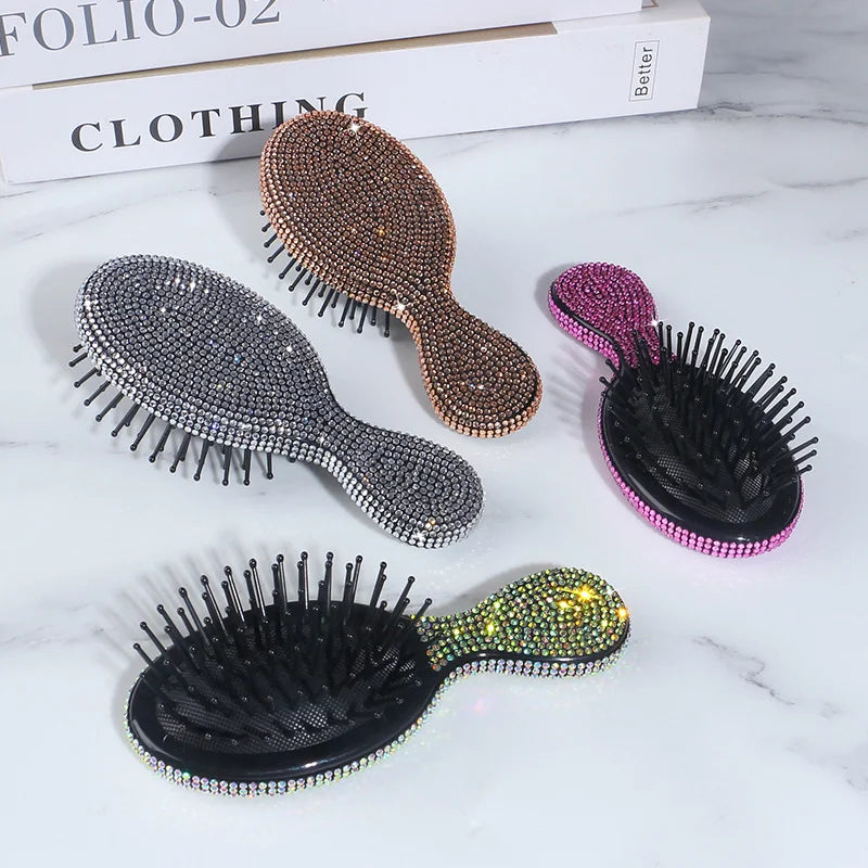 Diamond Rhinestone Folding Air Cushion Comb | Korean Style Folding Hair Comb QXL