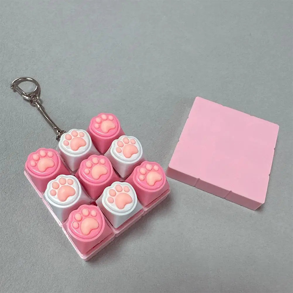 9-Key Cat Paw Mechanical Keyboard Fidget Keychain Toy Fidget Keychain Toy QXL