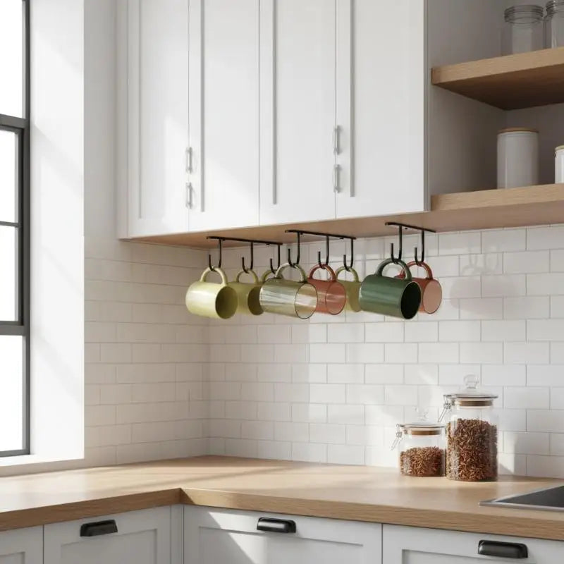 Adjustable Under-Shelf Mug Hooks | Cabinet Cup Rack Organizer Under-Shelf Cup Rack QXL