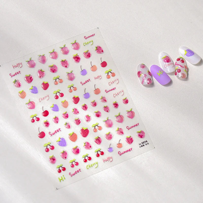 5D Jelly Fruit Nail Stickers | Kawaii Strawberry Cherry Decals Nail Art Stickers QXL