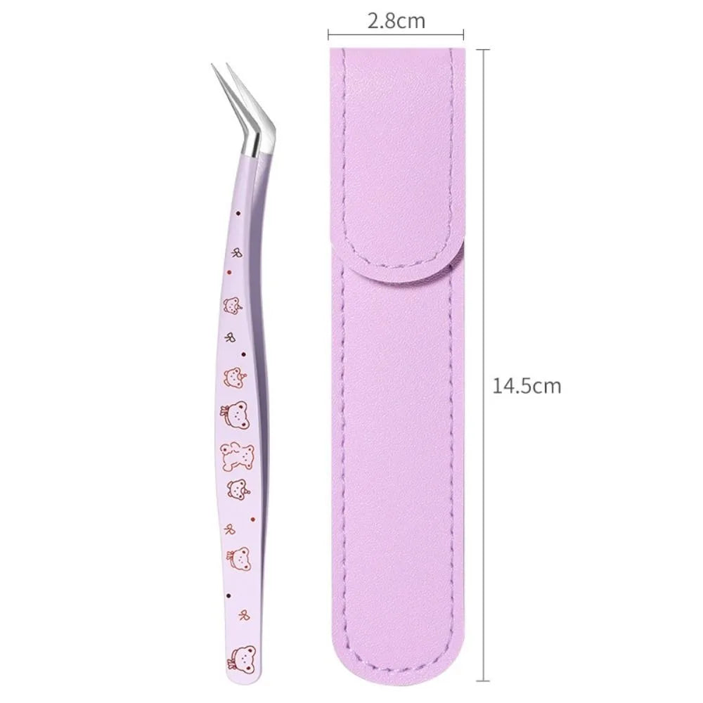 Stainless Steel Lash Tweezers Anti-Static + Leather Case Lash Extension Tweezers QXL Purple
