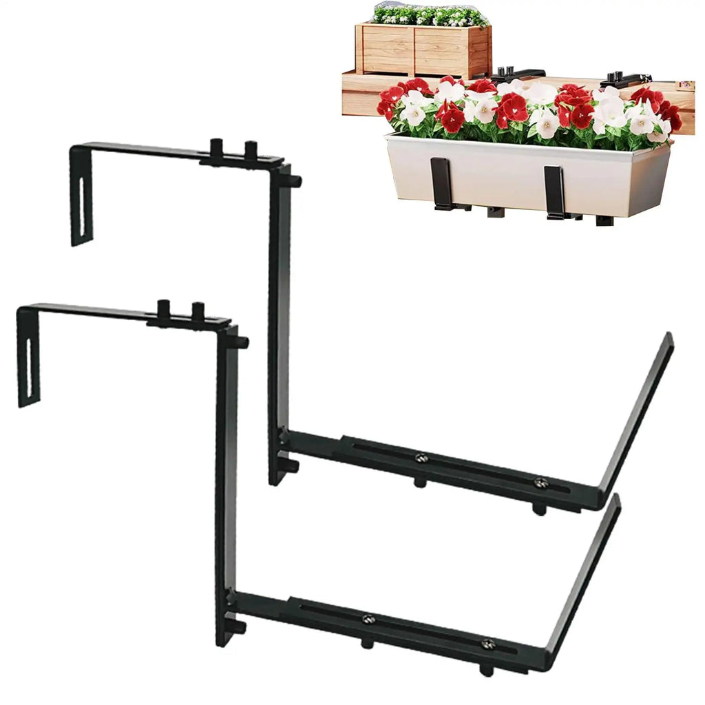 Adjustable Metal Window Box Brackets & Flower Pot Holder 2-Pack Plant Pot Bracket QXL