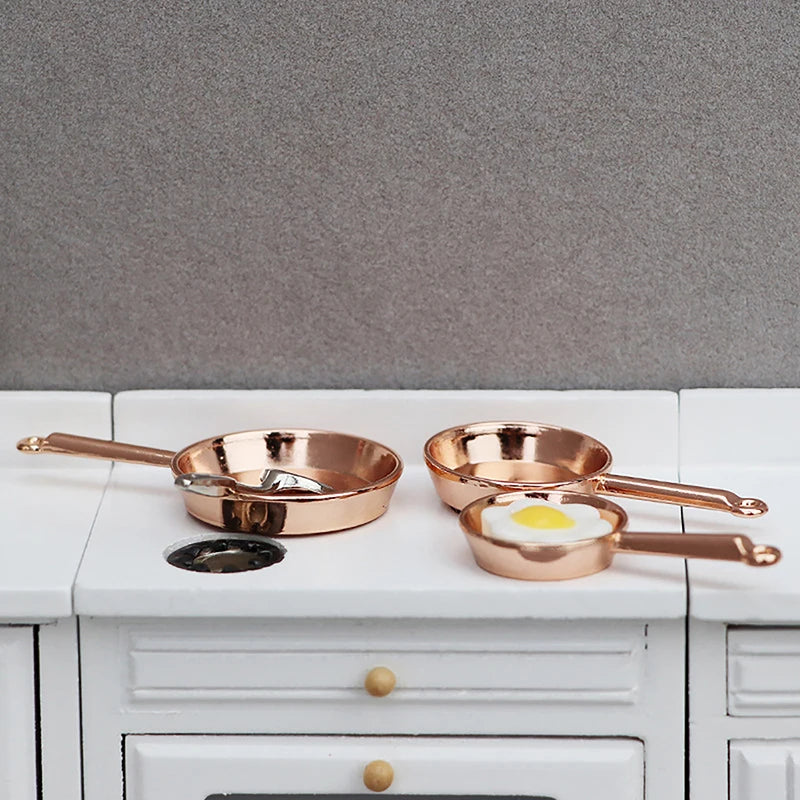 1:12 Dollhouse Miniature Cookware Set – Metal Frying Pan & Casserole Dollhouse Miniature Set QXL