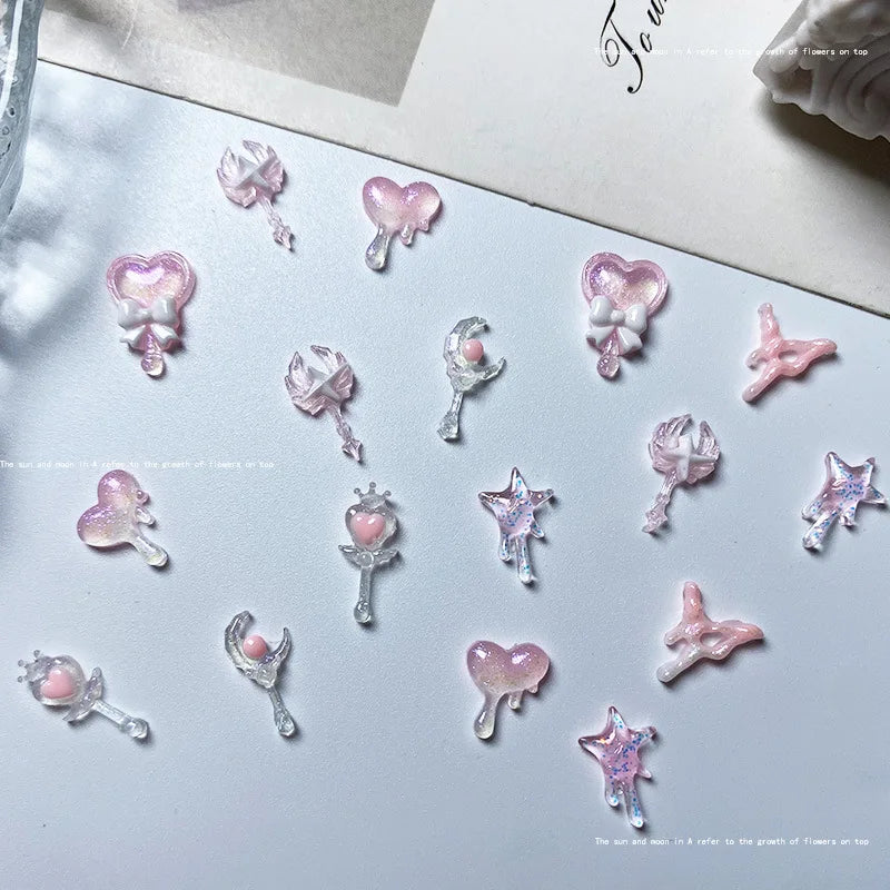 50-Pack 3D Resin Nail Charms – Pink Bow Knot & Scepter Art 3D Nail Charms QXL