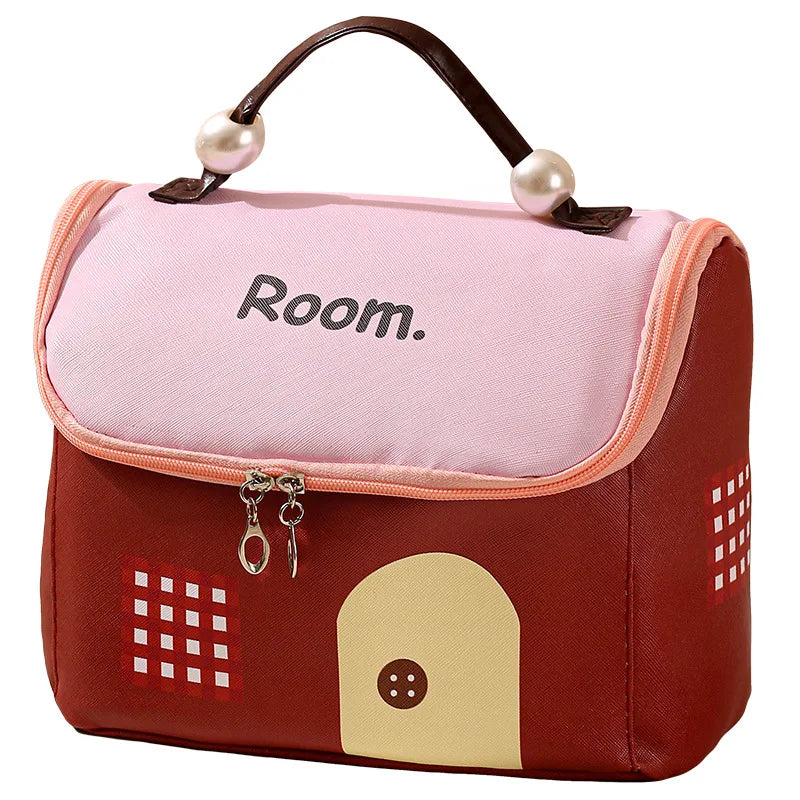 House-Shaped Large Cosmetic Bag | Cute Cartoon Travel Organizer Travel Cosmetic Bag QXL Coffee-colored