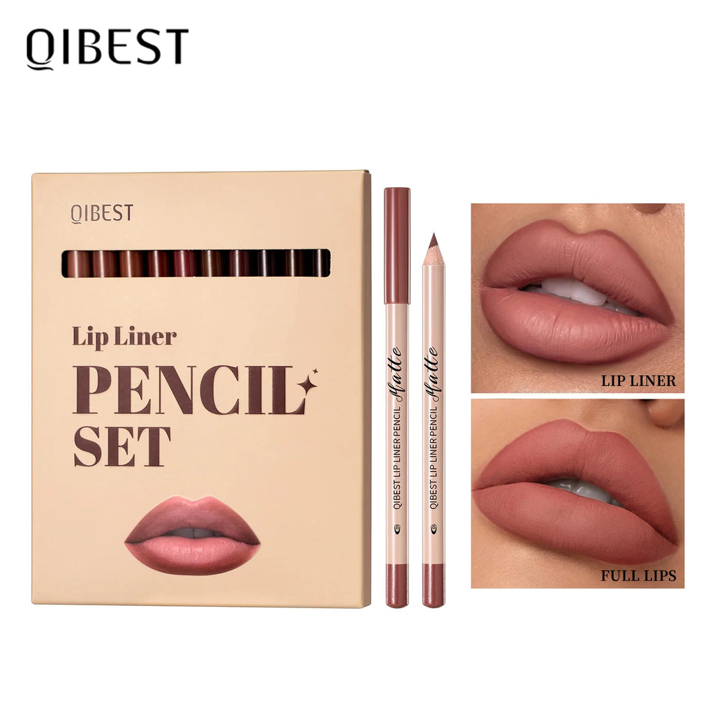 12-Piece Matte Lip Liner Set | Nude Waterproof Wood Pencils Lip Liner Set QXL