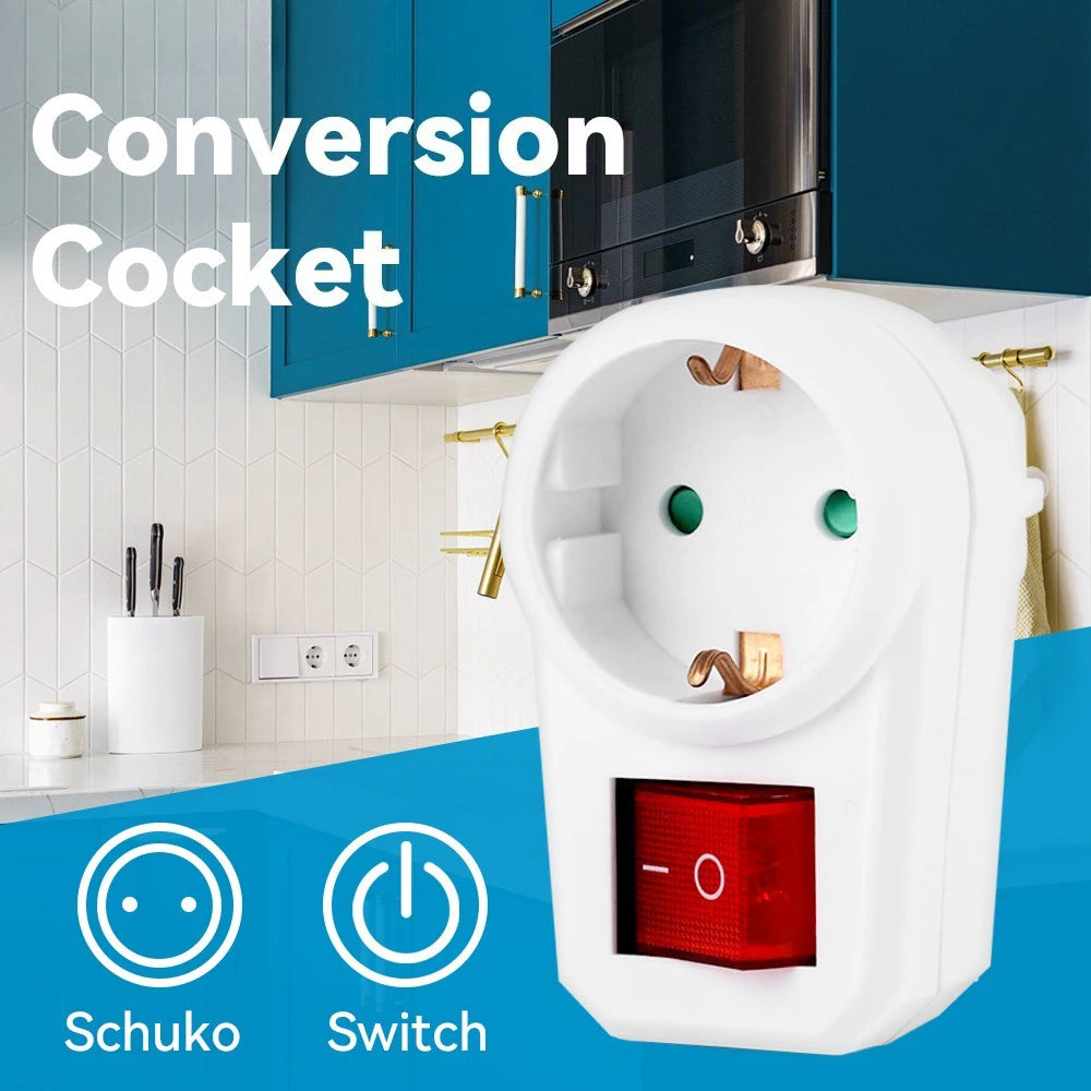 EU German Socket Power Adapter with Switch 250V 16A | 1 to 3 Way Power Socket Adapter QXL