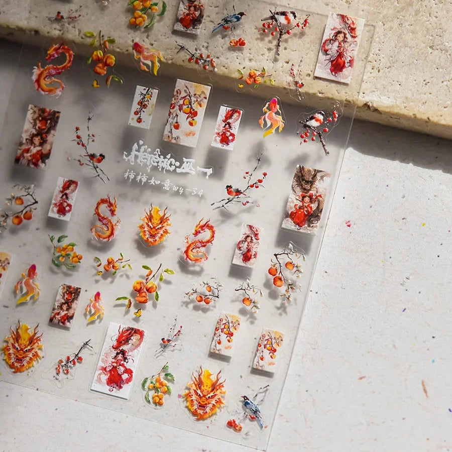 5D Chinese Style Embossed Nail Stickers – Butterfly Magpie Nail Art Stickers QXL