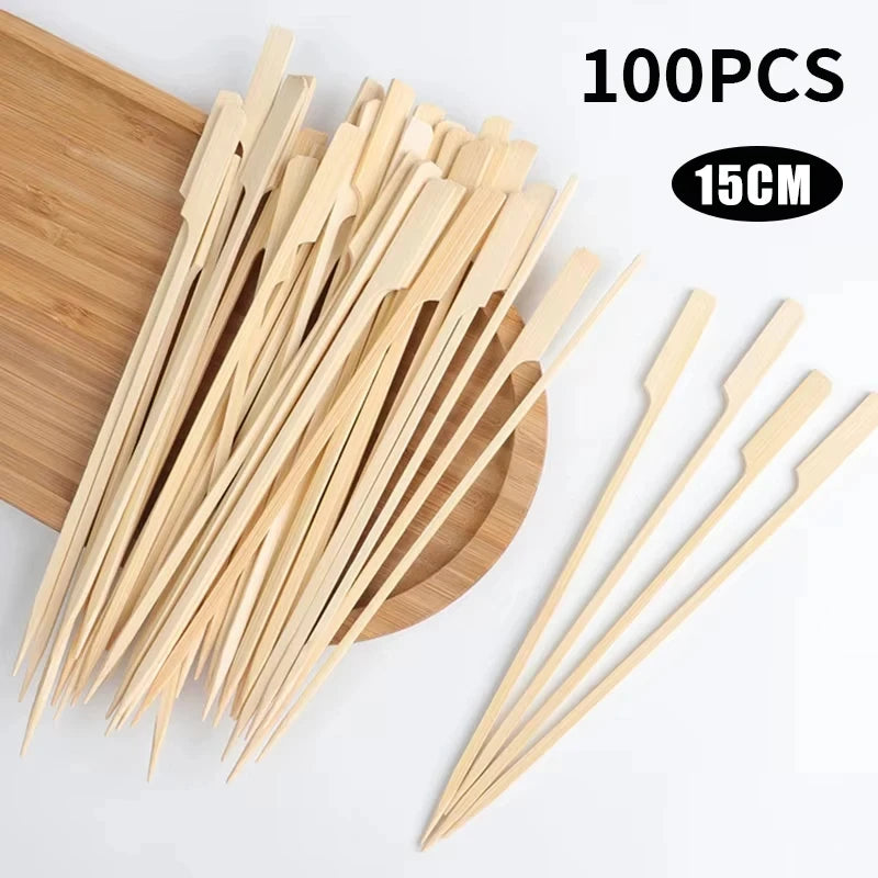 100-Pack Disposable Bamboo Skewers | BBQ, Fruit & Cocktail Bamboo Skewers QXL 100pcs-15cm