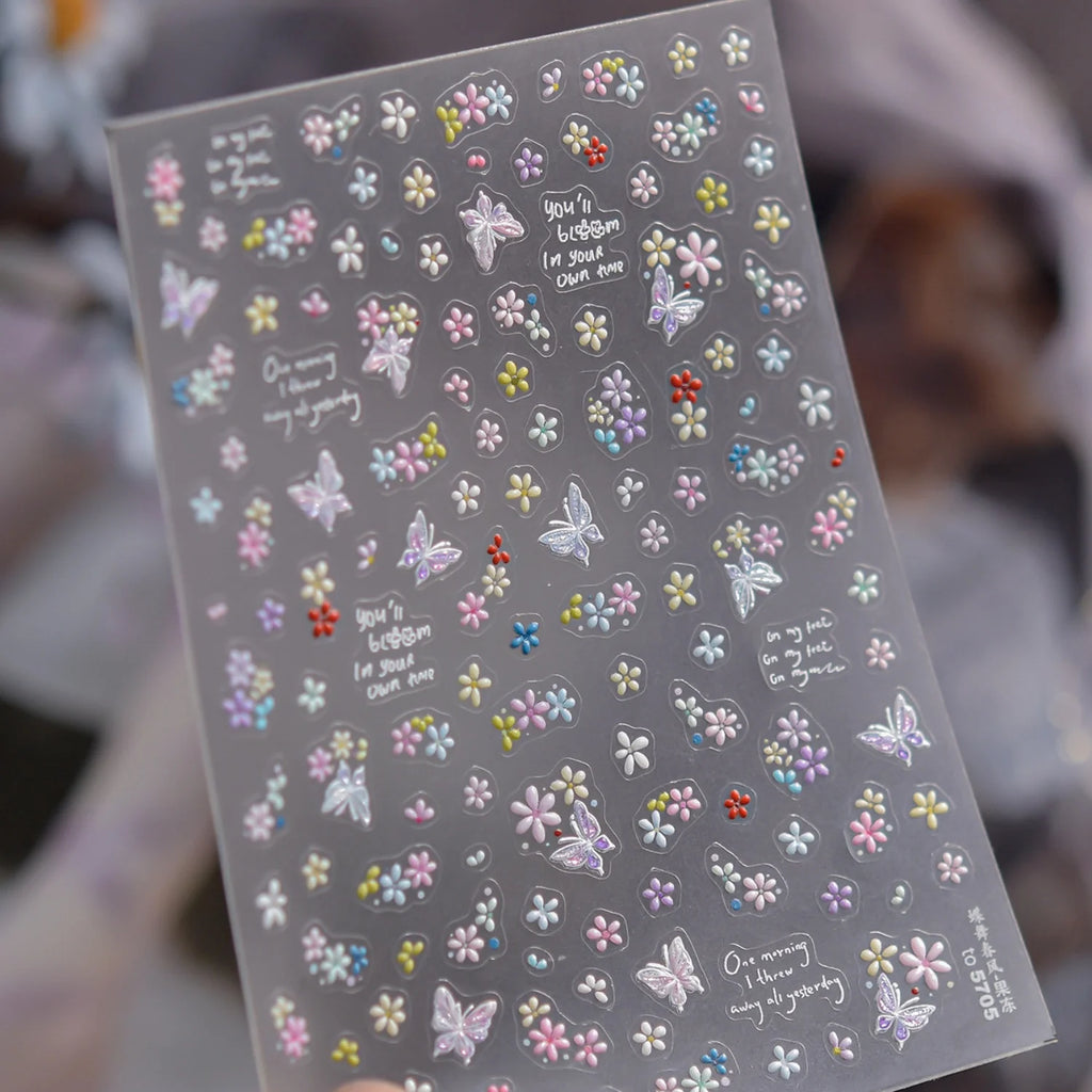 5D Holographic Butterfly Nail Stickers | Spring Floral Decals Nail Art Stickers QXL
