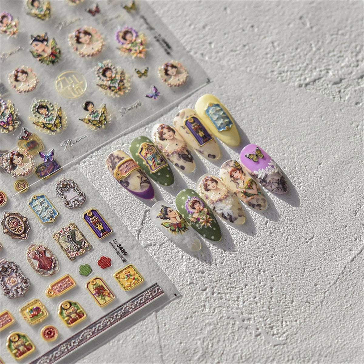 5D Retro Relief Nail Stickers | Self-Adhesive Slider Decals Nail Art Stickers QXL