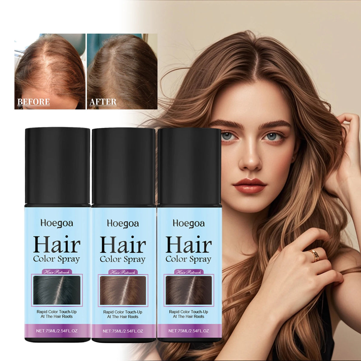 HOEGOA Temporary Hair Color Spray | Root Touch-Up, 3 Colors Temporary Hair Color Spray QXL