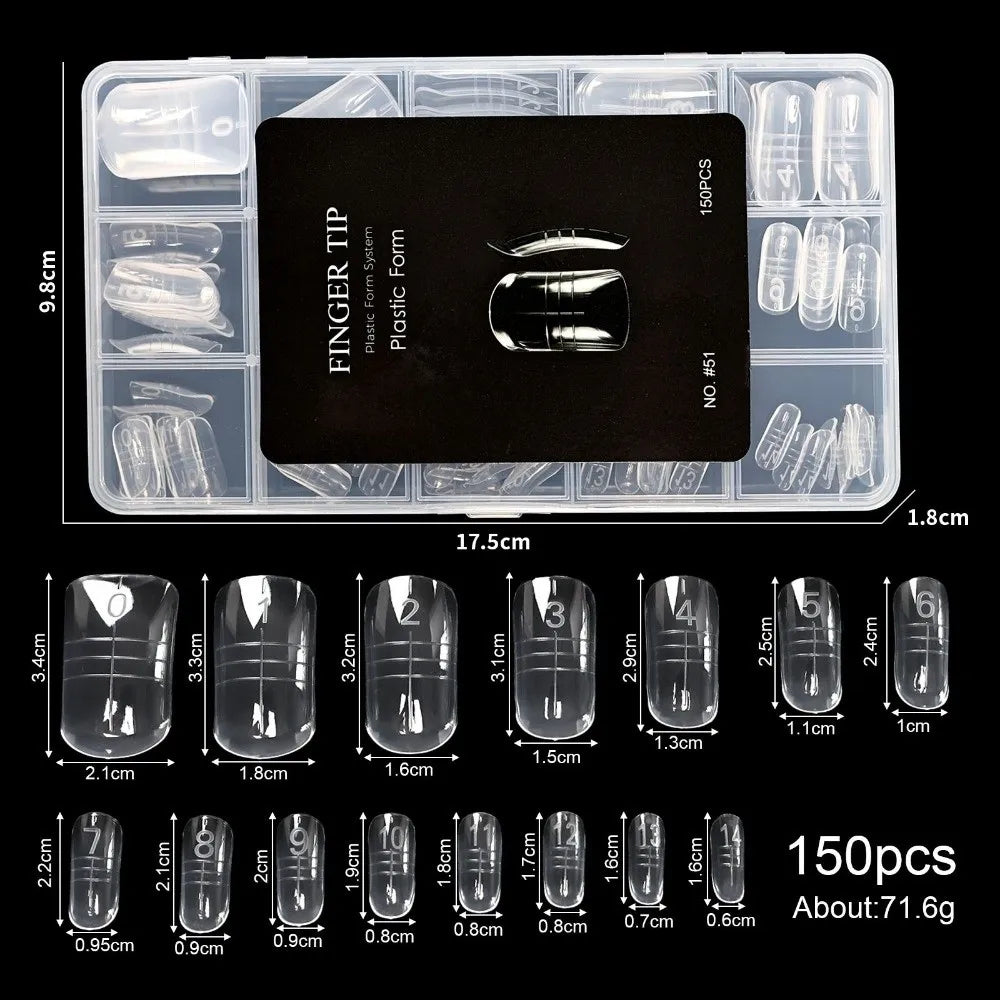 Transparent Dual Gel Nail Extension Forms | 14 Sizes, 70–150 Pc Nail Extension Forms QXL