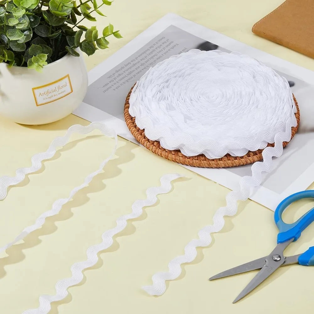 26 Yards White Wave Ric Rac Fringe Trim Ribbon | Sew-On Craft Trim Ribbon QXL