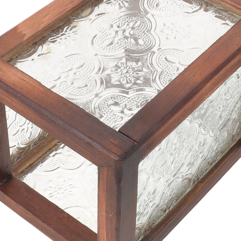 Vintage Glass Makeup Brush Holder | Retro Wood Frame Organizer Makeup Brush Holder QXL