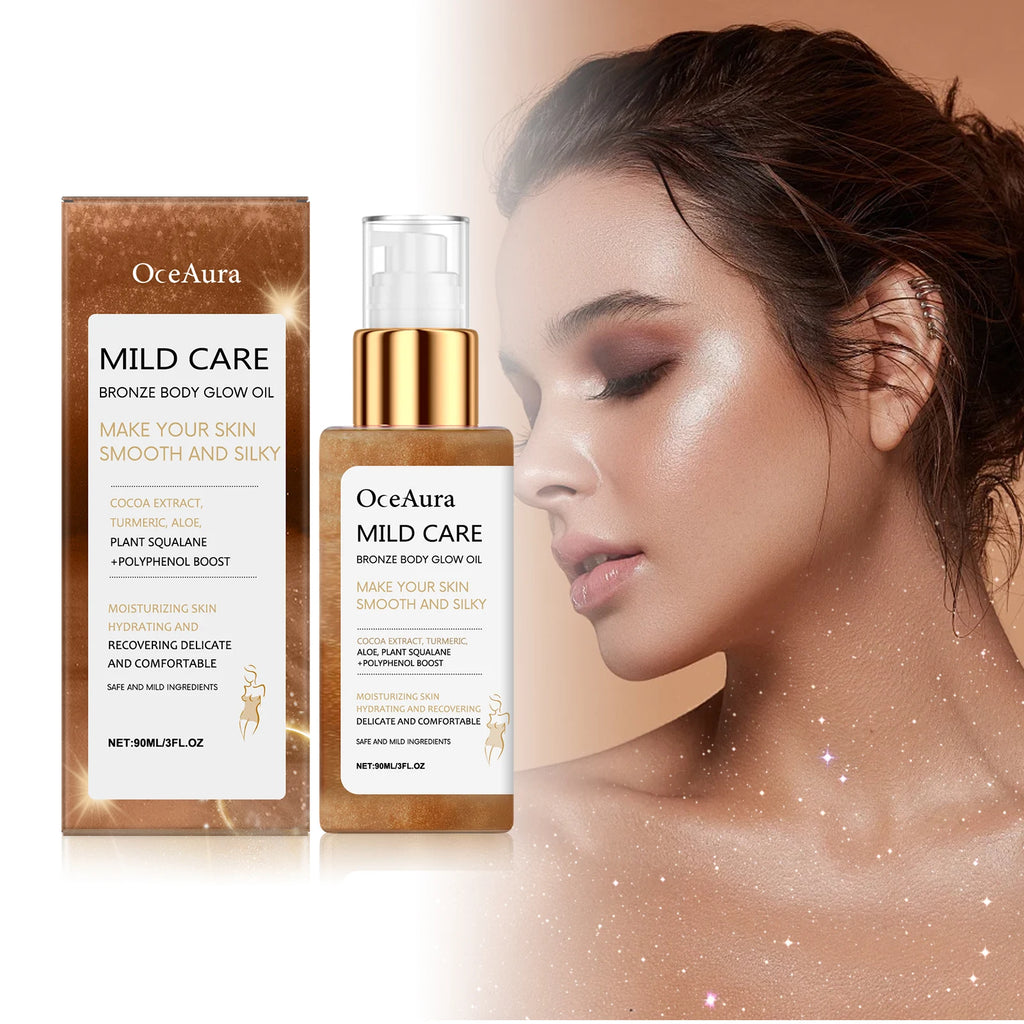 OceAura Bronze Shimmer Body Oil 90ml | Glow, Glitter & Moisture Shimmer Body Oil QXL