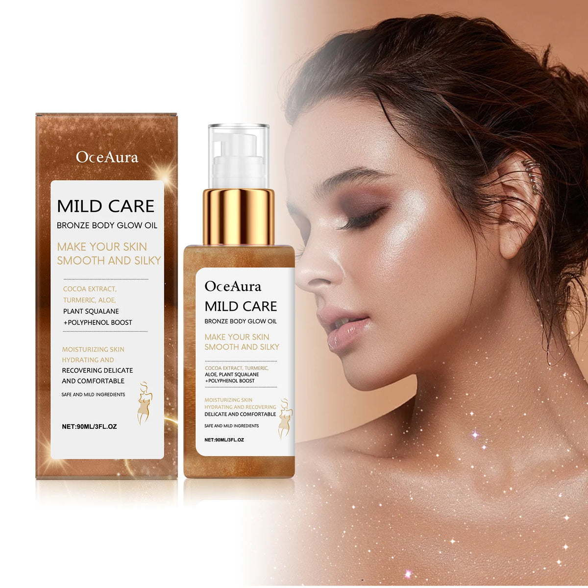 OceAura Bronze Shimmer Body Oil 90ml | Glow, Glitter & Moisture Shimmer Body Oil QXL