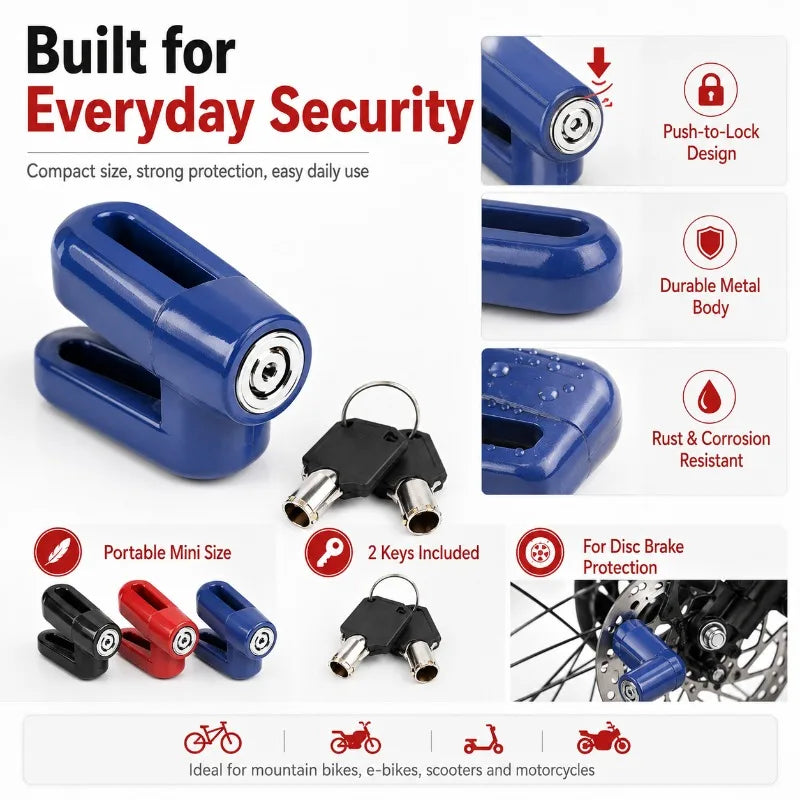 Mini Disc Brake Lock for Bike, E-Bike & Scooter | 2 Keys Disc Brake Lock QXL