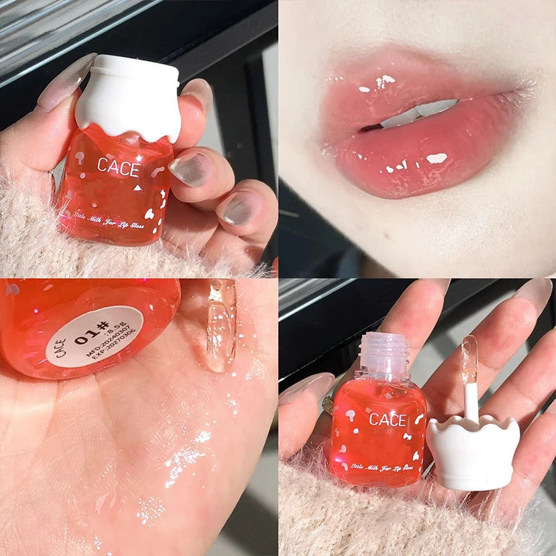 CACE Milk Jar Lip Oil Balm – Moisturizing Clear Lip Gloss Lip Oil Balm QXL 01