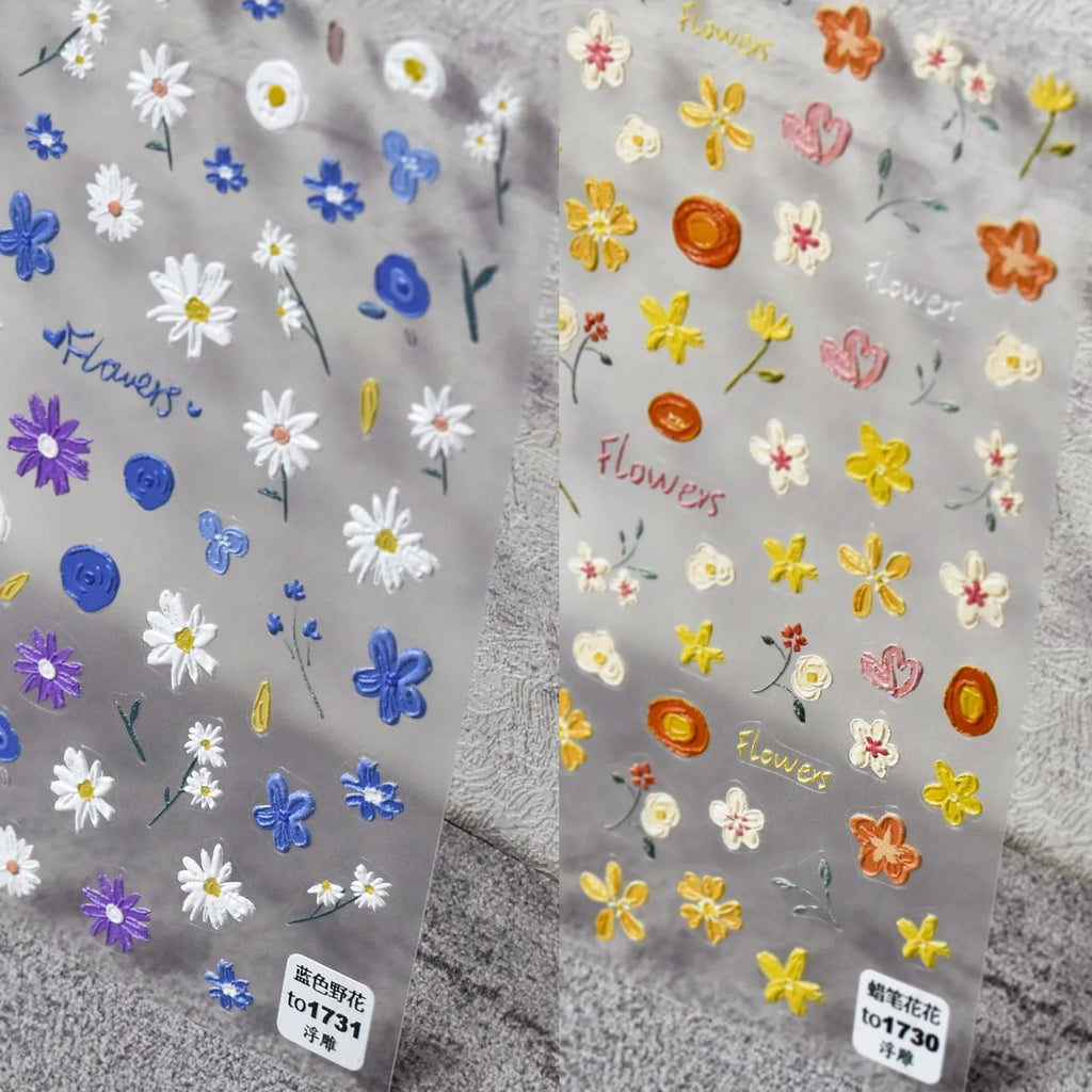 5D Embossed Crayon Flower Nail Art Stickers | Self-Adhesive Nail Art Stickers QXL
