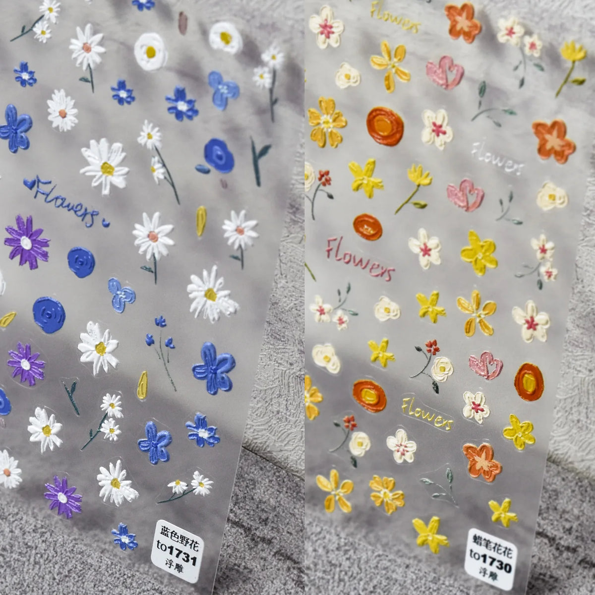 5D Embossed Crayon Flower Nail Art Stickers | Self-Adhesive Nail Art Stickers QXL
