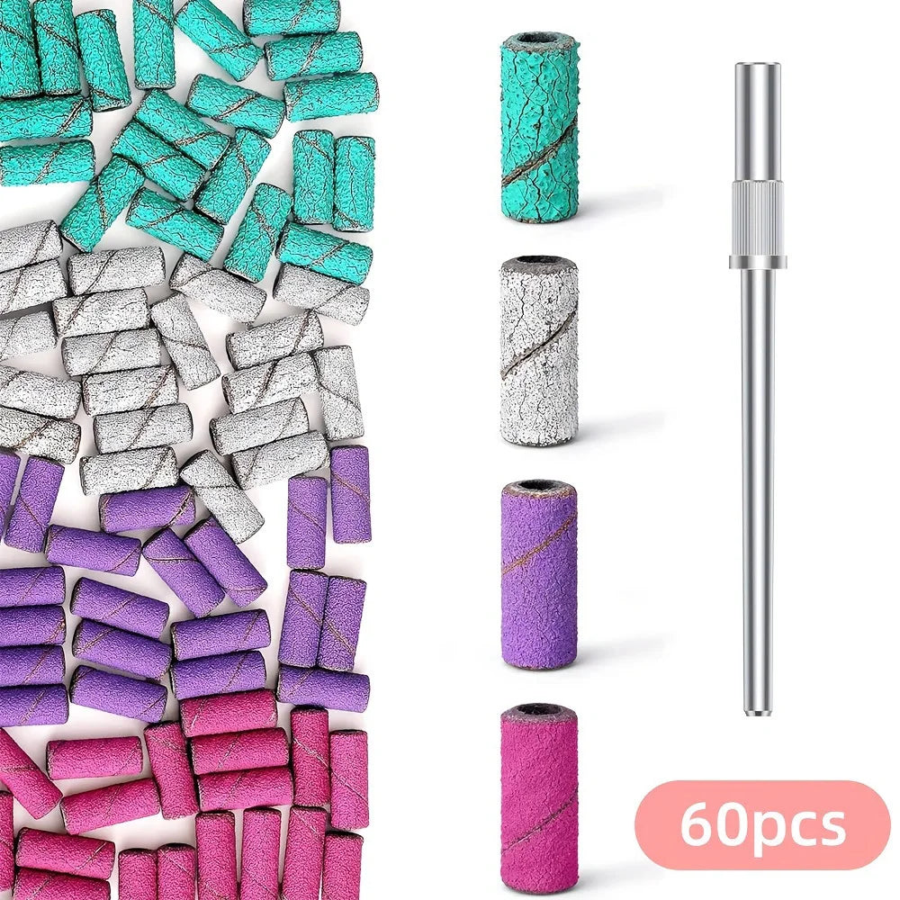 60-Pc Sanding Band Set 4 Grits | 3mm Nail Drill Grinding Rings Nail Sanding Bands QXL 60Pcs1PC