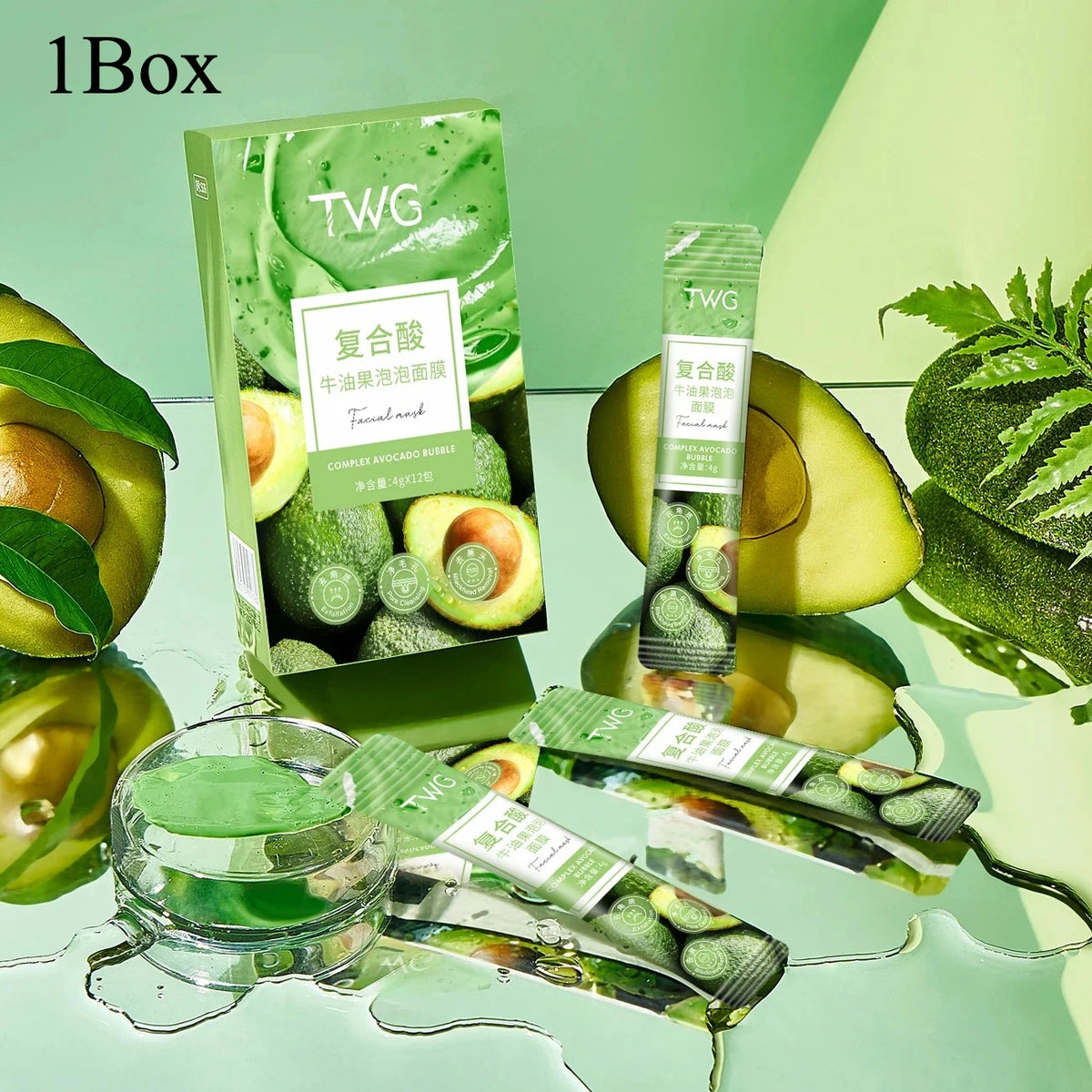 12-Pack Avocado Bubble Face Mask | Deep Cleanse & Glycerin Hydration Bubble Face Mask QXL 1box