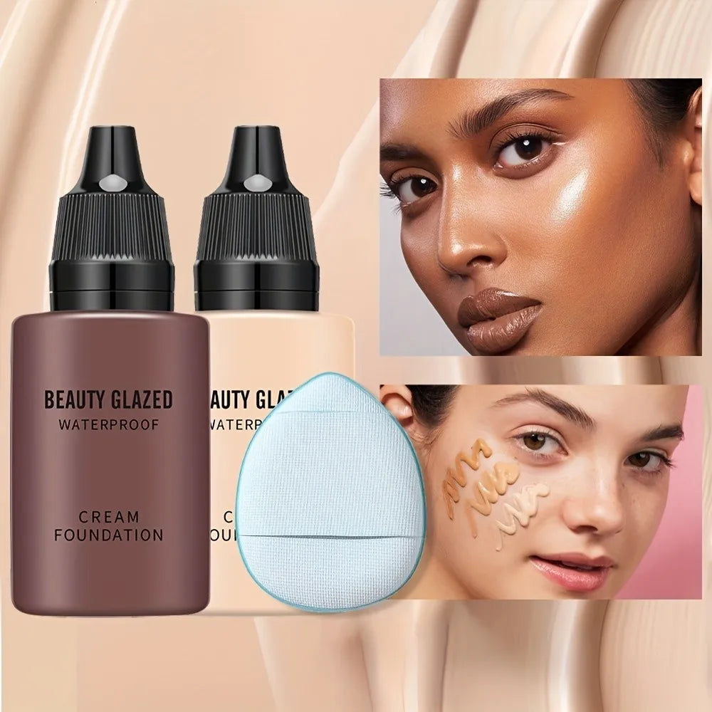 Beauty Glazed Matte Liquid Foundation & Puff Set – 9 Shades Liquid Foundation Set QXL