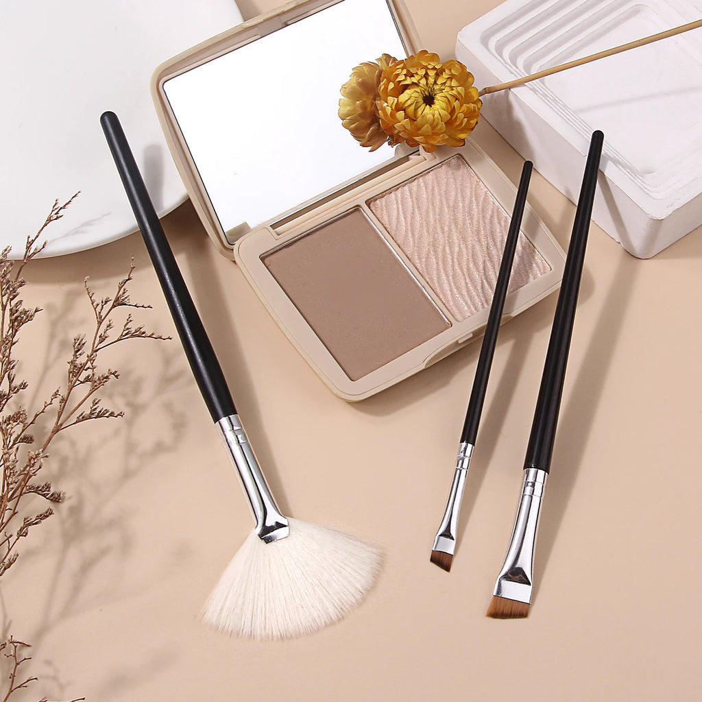 KOSSHOW 3-Pc Makeup Brush Set | Fan, Brow & Eyeliner Makeup Brush Set QXL