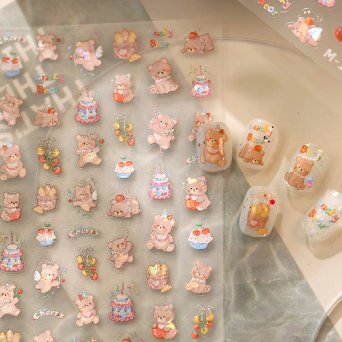 5D Bear Nail Stickers | Cute Cartoon Self-Adhesive Nail Decals Nail Art Stickers QXL