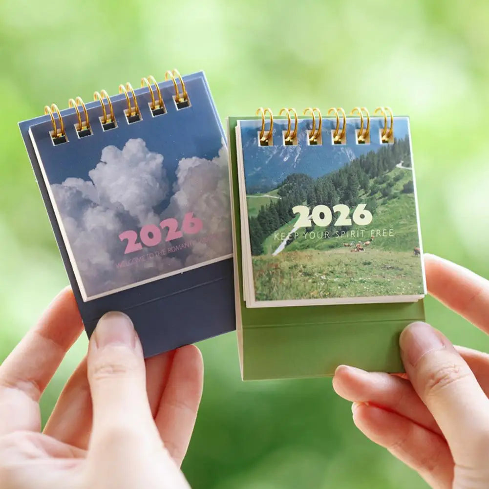 2026 Mini Desk Calendar | Landscape Coil Planner & Decor Mini Desk Calendar QXL
