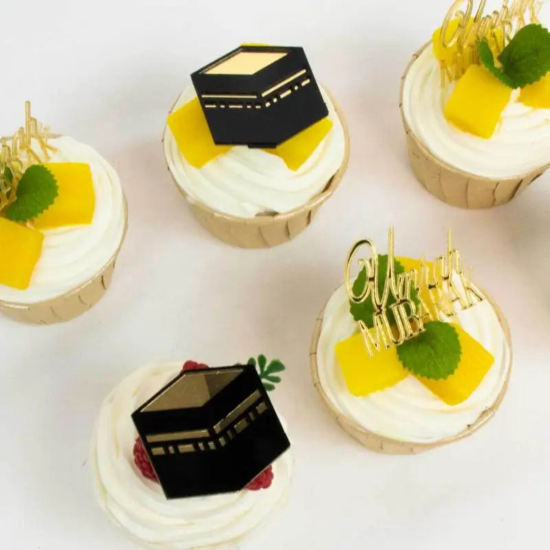 Hajj Umrah Mubarak Golden Cake Toppers | Ramadan Party 3/6Pcs Cake Toppers QXL