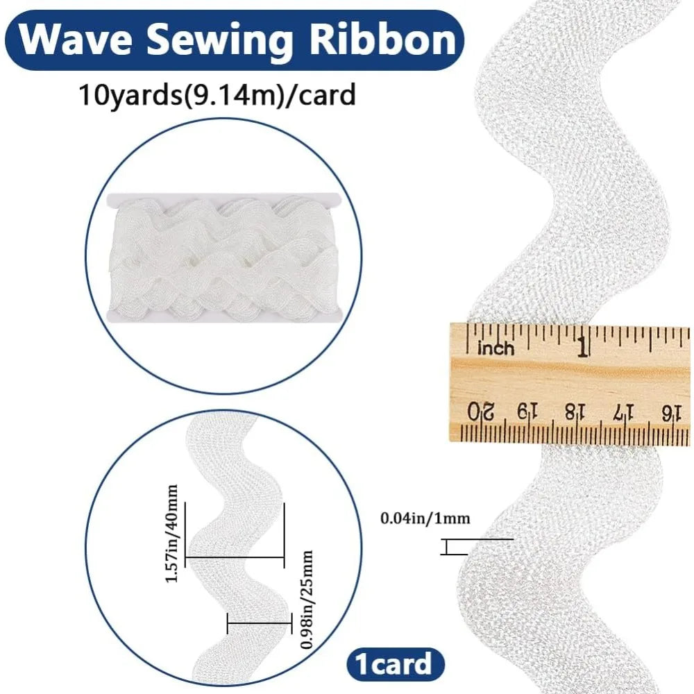 10-Yard Metallic Wavy Fringe Trim Ribbon Azure 40mm Ric-Rac Craft Trim Ribbon QXL
