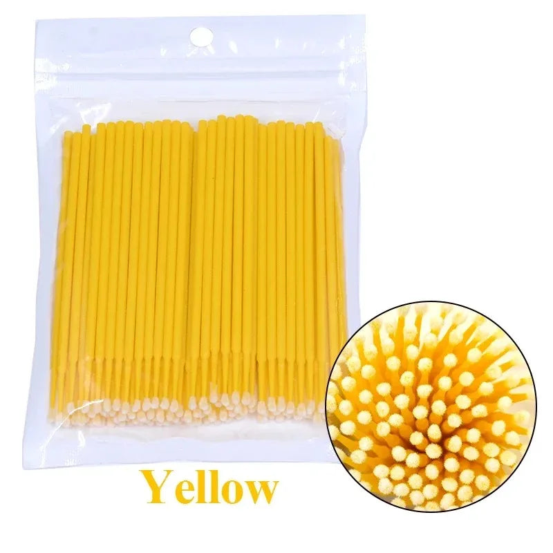 100-Pack Disposable Micro Applicator Brushes | Eye & Lip Makeup Disposable Applicator Brush QXL yellow