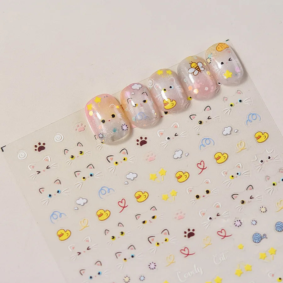 5D Kawaii Cat Nail Art Stickers | Spring Flower Decals Nail Art Stickers QXL