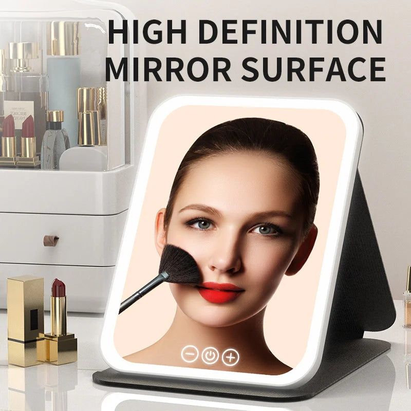 Foldable LED Makeup Mirror | 3-Color Light, Rechargeable LED Vanity Mirror QXL