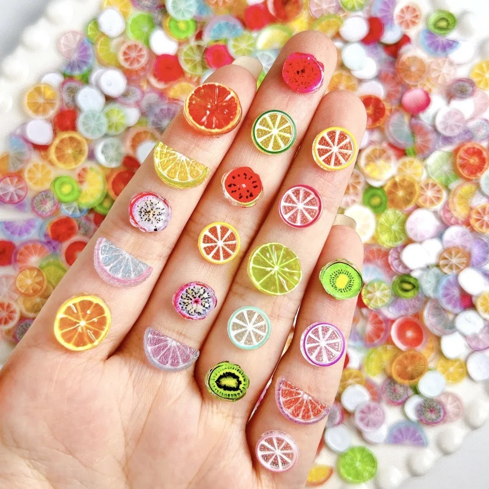 30-Pack 3D Fruit Resin Nail Charms | Orange Lemon Kiwi DIY Art 3D Nail Art Charms QXL 30Pcs-Bag