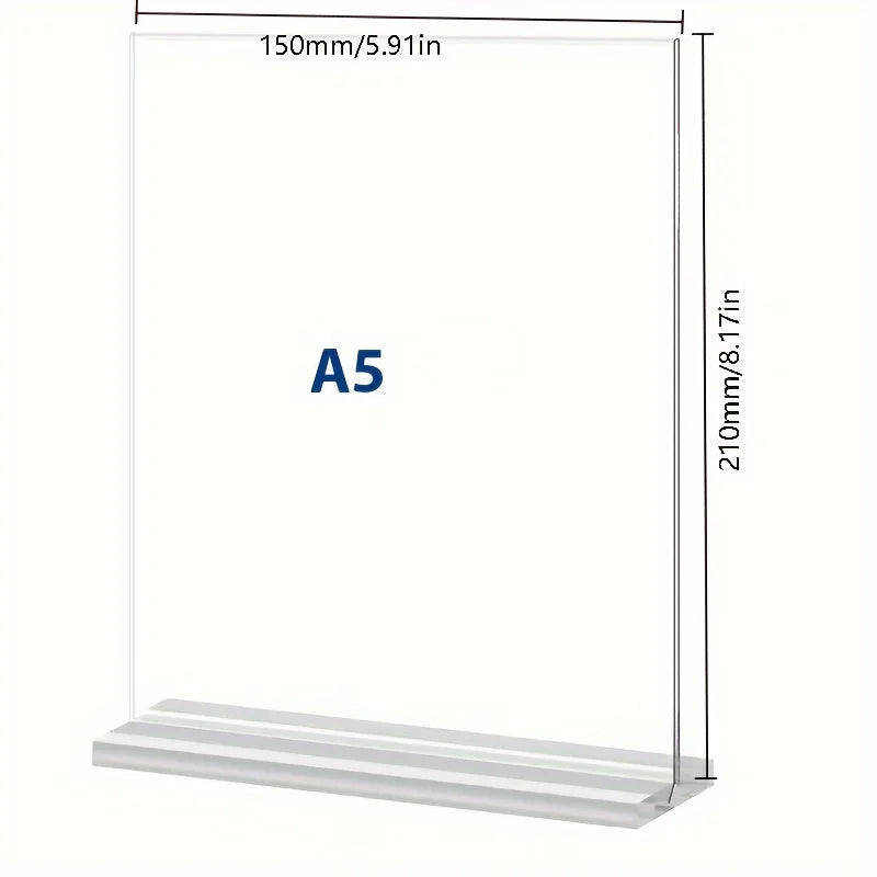 Acrylic Double-Sided T-Type Sign Holder | A4 A5 A6 Menu Stand Tabletop Sign Holder QXL