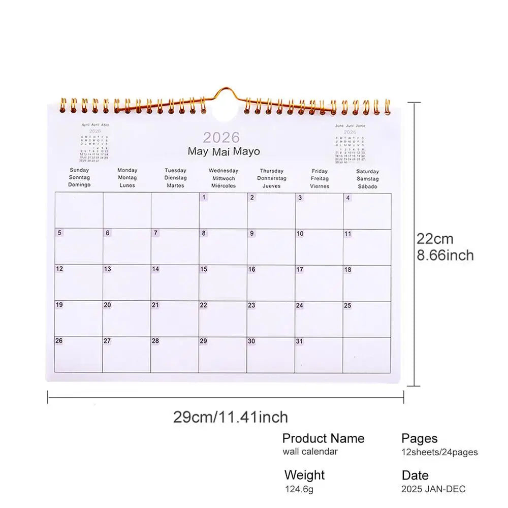 2026 Multilingual Coil Wall Calendar – 12 Month Planner Wall Calendar QXL Horizontal version A