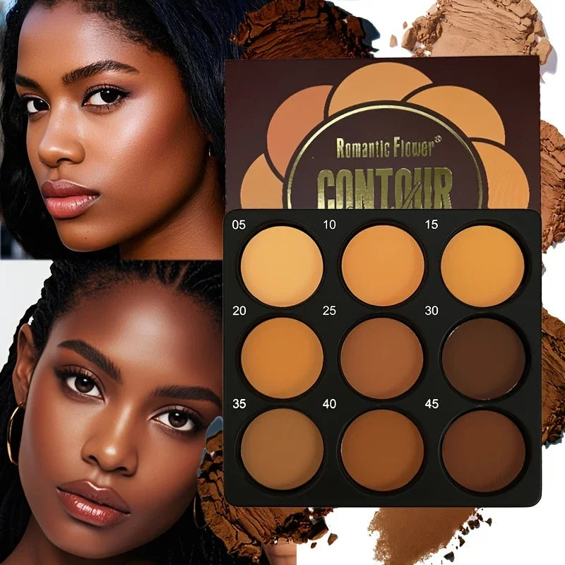 9-Color Dark Bronze Contour & Foundation Palette | Matte Finish Foundation Contour Palette QXL