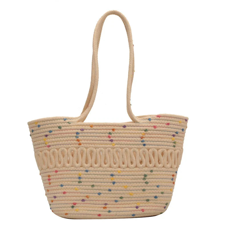 Women's Woven Tote Bag | Large Beach & Travel Shoulder Bag Woven Tote Bag QXL Beige